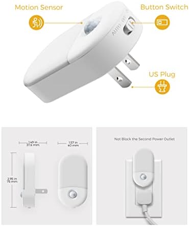 Сензор За Движење Ноќен Светлосен Приклучок, 2 Пакет Лохас Движење Активирано Ноќно Светло Топло Бело 3000к, Сензор За Самрак До Зори, Прилагодлива