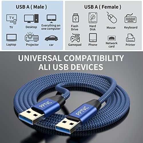 USB 3.0 A до машки кабел 10ft, PPTVC USB 3.0 до USB 3.0 кабел [никогаш руптура] USB машки до машки кабел со двојно крај USB-кабел компатибилен