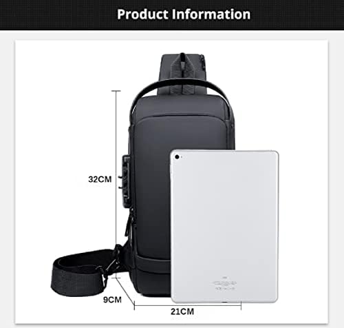 Lelebear анти-кражба торба, USB полнење спортска прашка анти-кражба ранец на рамо, водоотпорни кеси за крстосници