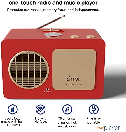 SMPL One Touch Music Player + Radio, AudioBooks + Mp3, квалитетен звук, издржлив дрвен куќиште со ретро изглед, 4 GB USB со