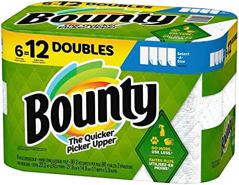 Bounty Select-A-A-A 2-Size хартиени крпи, двојни ролни, 6 x 11, бели, 90 листови по ролна, пакет од 6 ролни