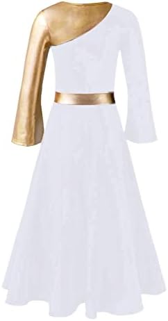 Лојански девојки девојки металик литургиски пофалби танцувачки фустан во боја блок со целосна должина лирско обожавање костум танцувачка