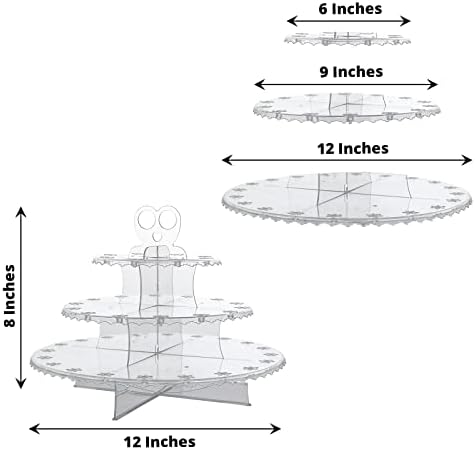 Efavormart 12 Јасно 3-Ниво Круг Еднократно Пластични Торта Поп Држач Cupcake Штанд Десерт Кула Со Цветни Намалување На Бандажи