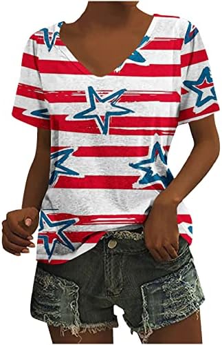 Женски 4-ти јули врвови патриоти преголема блуза облечена обична летна туника кошули американско знаме за печатење против вратот