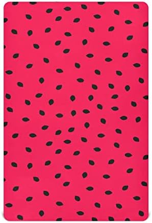 Kicpoay опремени чаршафи за креветчиња од лубеница црна и црвена преносна преносна листови за пласмани за бебиња, дише мек мини душек за креветчиња