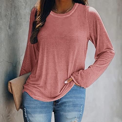 Врски за боја на врвови за жени со долги ракави кошули тркалезни врвови на вратот плус големина цврста боја маица за Ноќта на вештерките пулвер џемпер.
