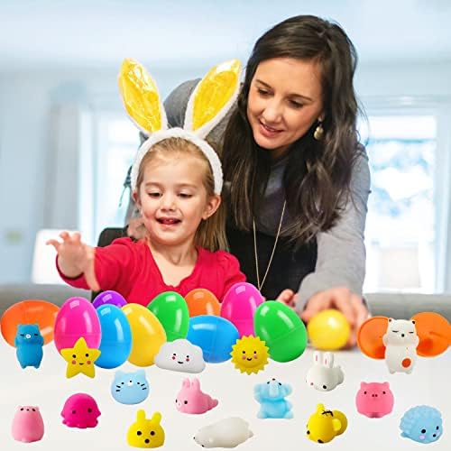 Jialwen 24 пакувачи полнила Велигденски јајца со мочи играчки Изненадуваат мини каваи животни скриисти играчки за олеснување