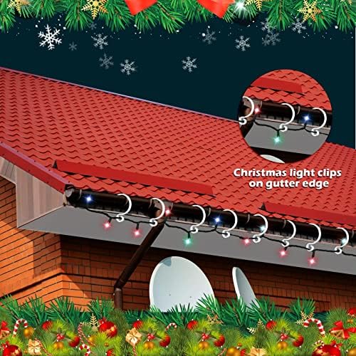 Homgaty Божиќни светлосни клипови чисти куки за светла на отворено жици водоотпорни мини висат олук светла кука за одмор светло