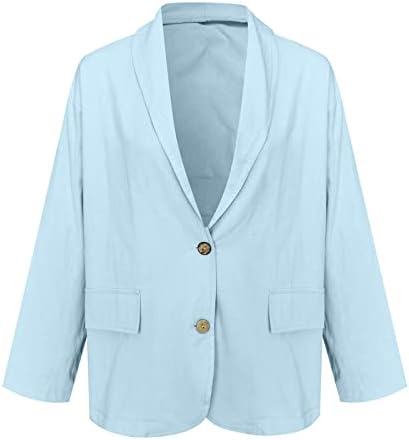 Womenенски моден цврст отворен преден предниот ракав џеб костум Blazers Blenen Lenen Надворешно палто Официјално фустанско палто