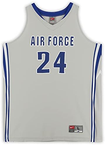 Спортски меморијалии Воздухопловни сили на соколи, издадено #24 Греј Jerseyерси со сини броеви од кошаркарската програма - Големина Л - колеџ програми