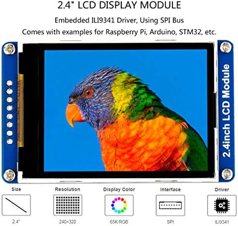Bicool 2.4inch LCD Display Module 65K RGB бои, ILI9341 2.4 TFT 240 × 320 резолуција, SPI интерфејс компатибилен со Arduino/Raspberry