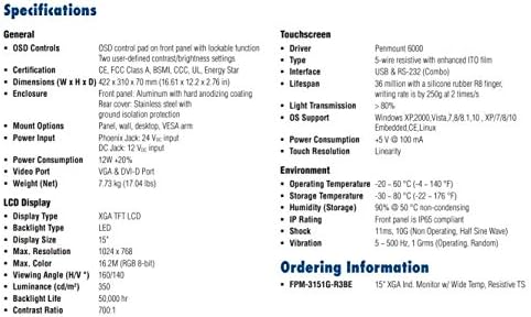 15 инчи XGA Индустриски Монитор Со Отпорен Екран На Допир, Директен-VGA, DVI Порти и Широка Работна Температура