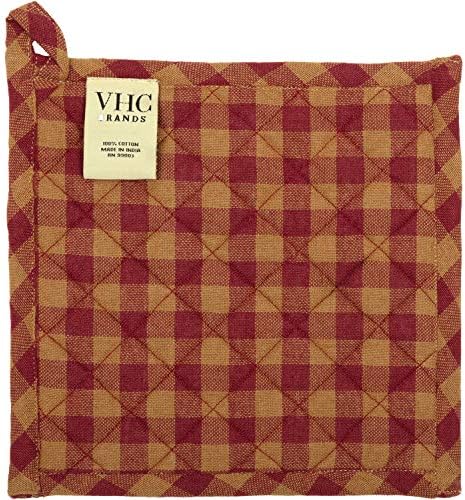 VHC брендови Starвездени памучни примитивни таблети кујнски ткаенини јамка аплицираат квадрат 8x8 држач за тенџере, бургунд црвено