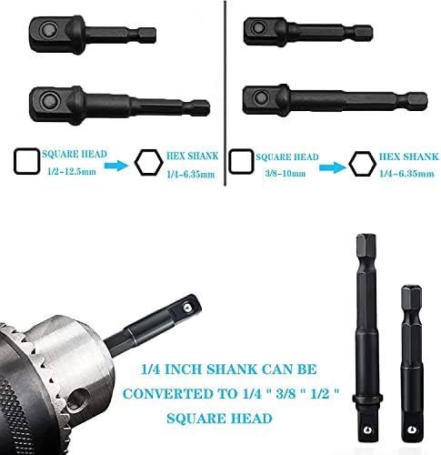 Yuentoen 1/4 3/8 1/2 адаптер за приклучок за приклучок, адаптер за приклучок за вежбање за возач на удар со хексадецимален дел до квадратни