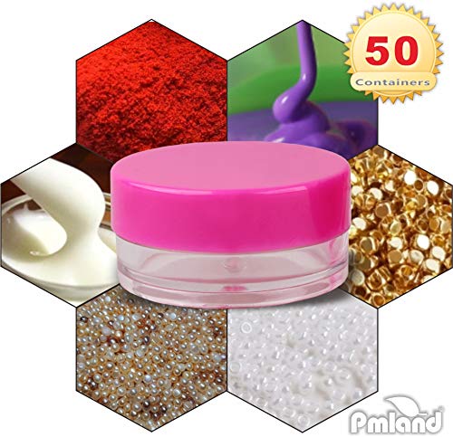 PMLAND чисти пластични козметички контејнери со розов капак за завртки за крем за крем за нокти за нокти за нокти, примероци за шминка за мелем - 50 контејнери со 50 капац