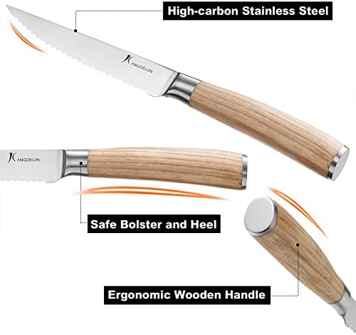 Кангделун Натура Серија 4.5 Назабени Стек Нож Во собата на 6, Висок Јаглерод Нерѓосувачки Челик, Жолта Дрвена Рачка