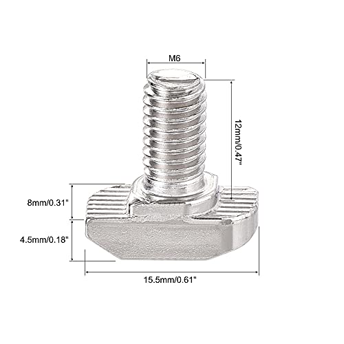 uxcell M6x12mm Т-Слот Пад-Во Обетка Лизгачки Завртка Завртка Јаглероден Челик за 30 Серија Алуминиумски Профил 5 парчиња