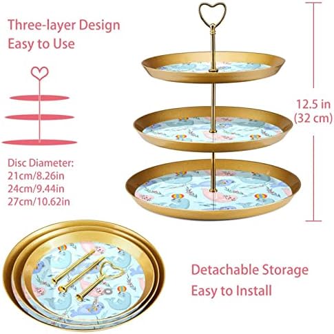 3 нивоа десерт штанд со кекс овошна плоча пластична служба на држач за приказ за свадба роденден за бебиња туш чај забава, круг, симпатична цртана