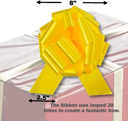 InstaBows 3 Пакет Жолта Повлече Лакови За Подарок Завиткување &засилувач; Кошеви 8 Инчен Совршен Голем Подарок Лак За Божиќ Подароци