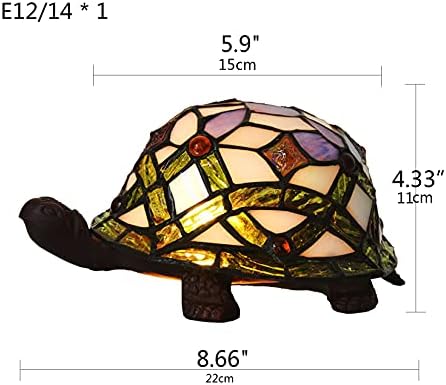 Fiunkes Tiffany Styled Turtle Accent Accent Table Lamps, Mini мала симпатична ламба за желки, 6 инчи витраж ноќна светлина за детска
