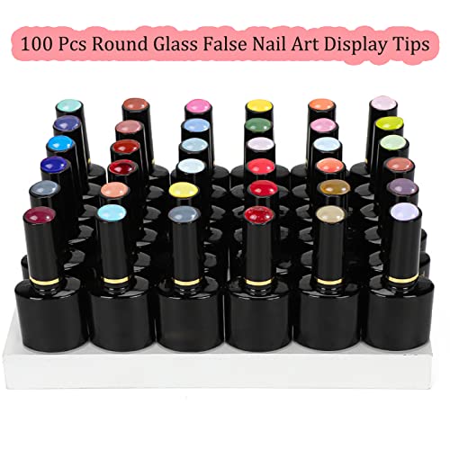 100 компјутери со тркалезно стакло лажно нокти Арт Арт Совети за приказ Транспарентни лажни совети за нокти за приказ на боја на нокти со 100 парчиња тркалезни нокти к