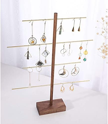 Кутија за складирање на накит 4-ниво метална тон метална обетка за обетки приказ Стенд дрвен ѓердан решетка за накит приказ на рекви