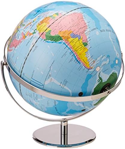 12 Светски Глобус Со Сини Океани, Подигнат Релјеф, Сребро, Полу-Меридијан