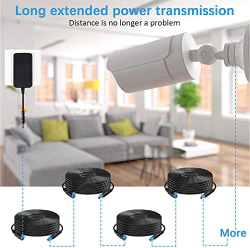 Кабел за продолжување на напојувањето DC 30ft, 12V DC продолжен кабел 2.1 mm x 5,5 mm машки до женски кабел за напојување за CCTV Security Camera,