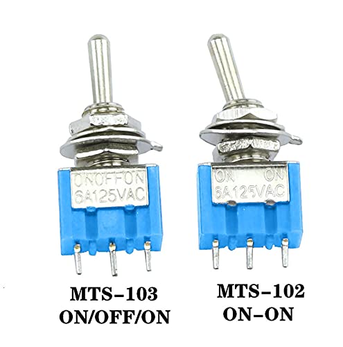 PHNT 10 PCS TOGGLE SWITCH MTS-103 ON/OFF/ON PDT MTS-102 ON/ON 3 PIN 6A 125VAC/3A 250VAC MINI SWITCH SWITC