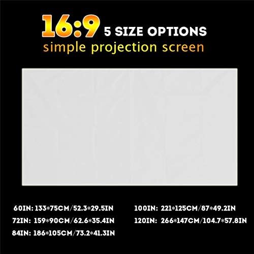 Liruxun 60-120 инчи преносен проектор за бела боја завеса Едноставна завеса Анти-лесна проекција Екран 16: 9 Домашна канцеларија на отворено