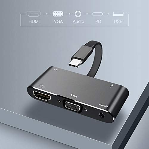 5-во-1 USB C-доки, YMY лесен алуминиумски тип Ц конвертор Продолжете на 4K HDMI / VGA / AUDIO / USB3.0 / USB-C PD полнење, компатибилен со MacBook