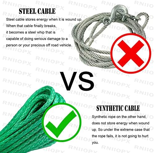 RNIIOPX Synthetic Winch Rope 1/4 инч x 50 ft 7700 bs Winch јаже кабел со црн пробиен ракав за ATV UTV SUV WINCHES LINE CABLE CHAT BOAT HATING