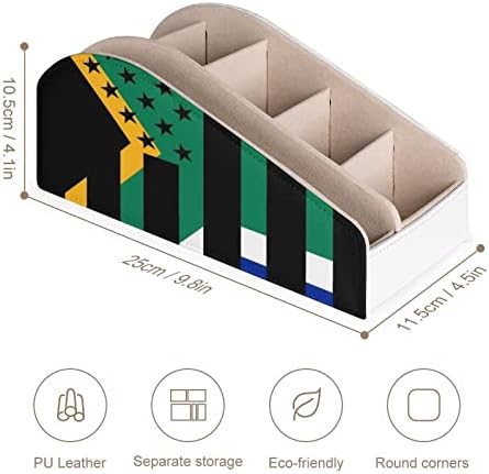 Држач за далечински управувач со знаме на афроамериканци, кутија за организатор на кожни организатори со 6 оддели за складирање за спална соба