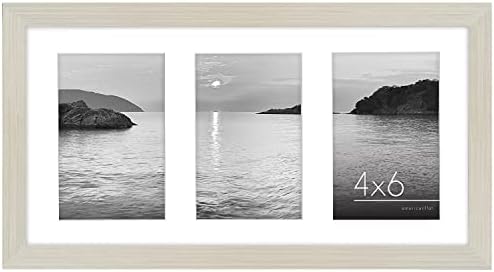 AmericanFlat 8x16 Колаж рамка за слика во светло дрво - прикажете три фотографии од 4x6 инчи со МАТ и 8x16 без МАТ - Рамка за слика на семејно