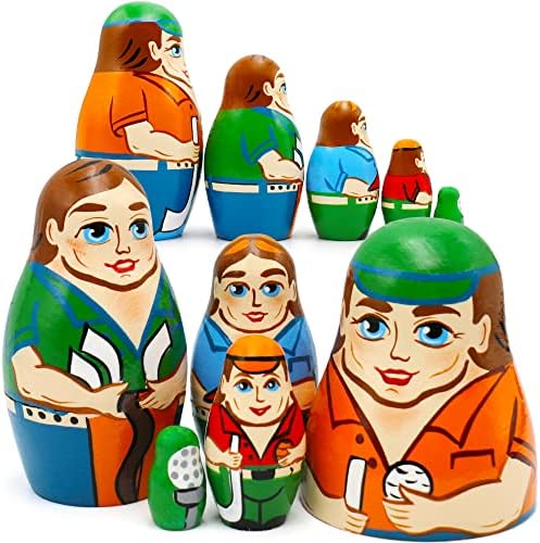 АЕВВВ голф тематски руски кукли за гнездење сет од 5 компјутери - руски кукли со украси за голф - декор со теми за голф - фаворизи за голф