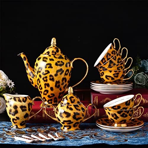 ДНАТС 15 Парчиња Исклучителни Налепници Златна Линија Чај Време Керамички Леопард Печатење Кафе Чај Во Собата За Хотел