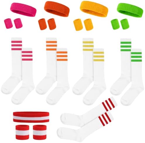 25 Парчиња Ленти За Потење И Чорапи Со Пруги Поставени Ленти За Пот На Рачниот Зглоб Ленти За Глава Ленти За Пот На Зглобот Шарени