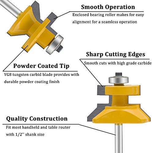 Leatbuy рутер бит сет 1/4-инчен Shank 2 парчиња јазик и жлеб подот V-Notch Wainscotting Thating Совпаѓаат со рутер-битови поставени со опсег