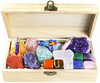 Кристали за лековити кристали и камења во кутија, сет на кристал Чакра, кристал од аметист, кристали од розов кварц, цитрин, авентурин, црвен јаспер,