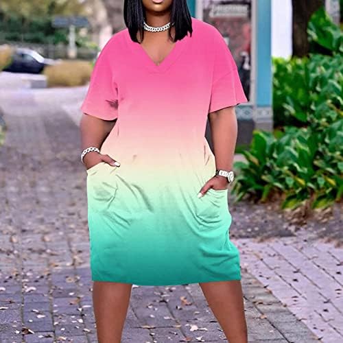 Африкански фустани за жени гроздобер v врат краток ракав плус големина џебови фустани со маици преголем фустан од туника на плажа