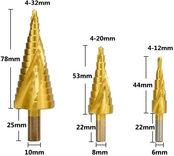Htawi чекор-конус вежба бит обложена 4-12/20/32mm јадро бит за дупчење за дрво метал, спирална жлебна конусна дупка за конус 1Set 1Set 1Set