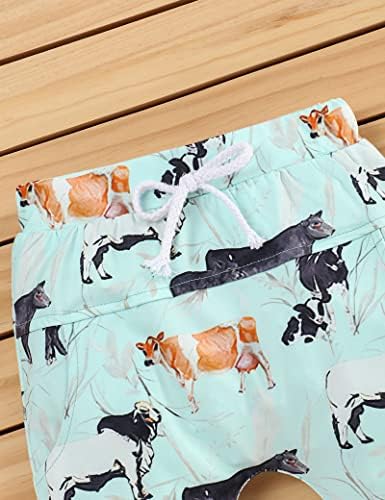 Билисон Западно новороденче облека Облека лето новороденче каубојски облека од кравјо печатење ромпер+панталони+капа 3 парчиња сет