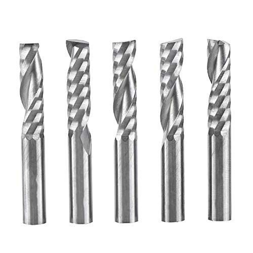 FtVogue 5pcs 6mm Shank Tungten carbide единечен флејта крај мелници за мелење CNC рутер мелење парчиња за дрвени алуминиумски челик, секач за мелење