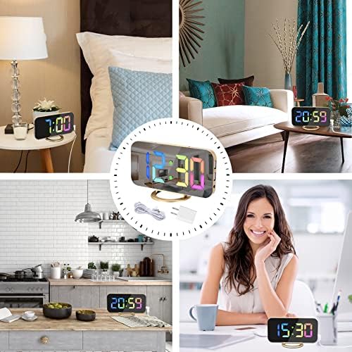 SZELAM Будилник за Спална Соба,6.5 Во Дигитални Часовници Голем Дисплеј, со 2 USB Приклучоци За Полнач, 3 Нивоа Осветленост, Одложување, Модерен