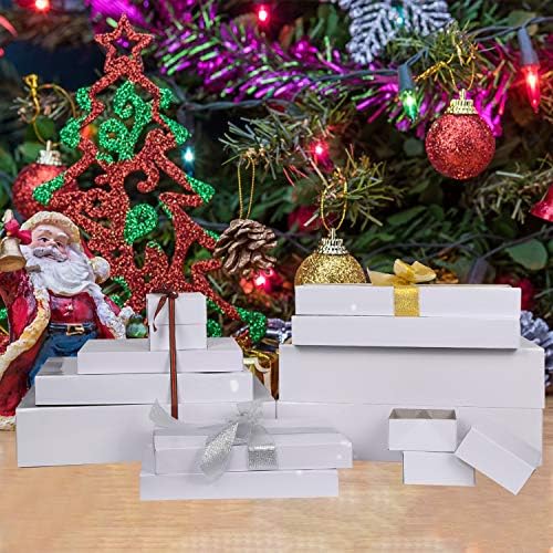 Момони Премиум 13 парчиња бели кутии за подароци со капаци од разновидни големини со 4 инчи длабоки облеки- кутии за завиткување Поставете
