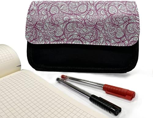 Зачудувачки случај на пурпурен молив, боемски стил Paisley лист, торба со молив со ткаенини со двојно патент, 8,5 x 5,5, Виолетова тиркизна