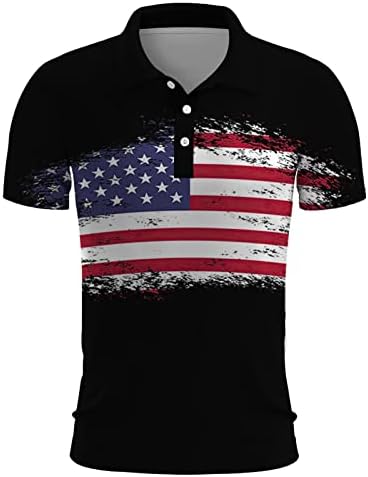 Зефотим 4 -ти јули Поло кошули мажи со кратки ракави со кратки ракави надолу од американските кошули со знамиња Обични летни тенок
