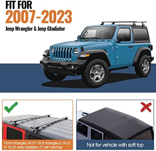 Макс Вчитување 330lb Тешки Багажник На Покривот Попречни Шипки Погодни За Џип Wrangler JK JL Гладијатор JT 2007-2023, 2 &засилувач;