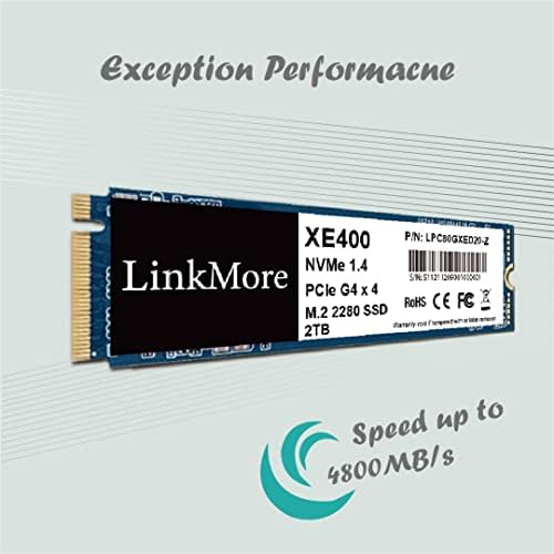 LinkMore XE400 2TB M.2 2280 PCIE Gen 4x4 NVME 1.4 Внатрешен SSD, PS5 компатибилен, погон на цврста состојба, до 4650MB/s за LATOP и компјутер