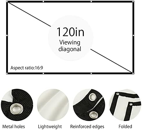 100/120 инчен екран на проектор 16: 9 Бела дакрона дијагонална видео проекција на екранот на wallидот монтиран за филм за домашно